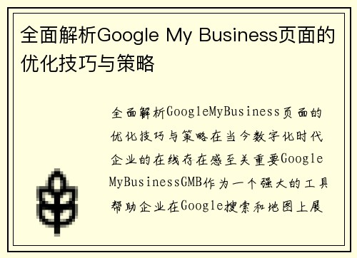 全面解析Google My Business页面的优化技巧与策略